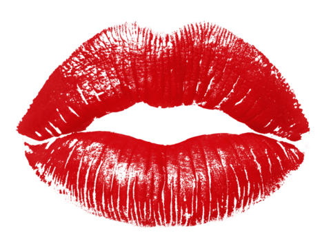Red lipstick mark kiss isolated on transparent white background, png Lipstick kiss mark