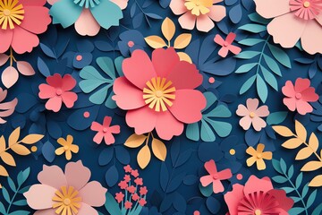 Abstract floral pattern in cutout paper style, Cutout paper background, Artistic and whimsical decoration