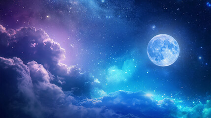 A night sky filled with full moon, game background, mobile game background, Illustration