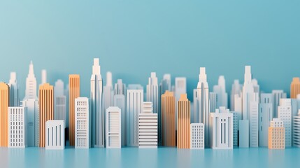 Obraz premium Abstract futuristic cityscape in cutout paper style, Cutout paper background, Scifi and modern
