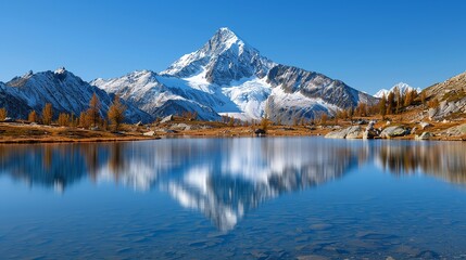 Establish dramatic mountain vistas with expansive nature plates, showcasing rugged peaks, rolling meadows, and serene alpine lakes. Clean and Clear Color, Realistic Photo, , Minimalism,