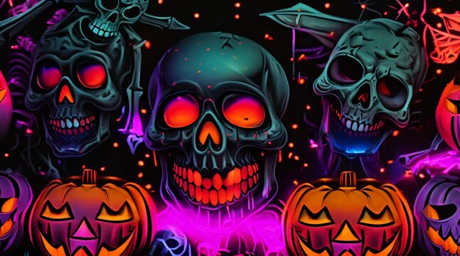 halloween background with skulls and pumpkin