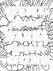 Gym Quotes Flower Coloring Page Beautiful black and white illustration for adult coloring book