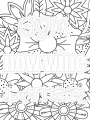 Gym Quotes Flower Coloring Page Beautiful black and white illustration for adult coloring book