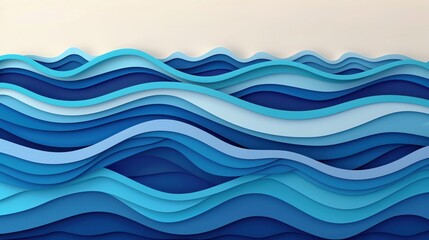 Fototapeta premium Abstract ocean waves in cutout paper style, Cutout paper background, Calm and flowing