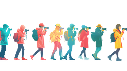 People Taking Photographs on World's Photography Day - Celebration Illustration PNG File, Isolated on White