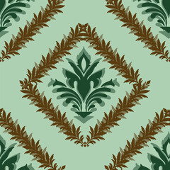 Classic Damask Seamless 
Pattern - Vector Illustration for Elegant Textile 
Design green
