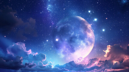 A night sky filled with full moon, game background, mobile game background, Illustration