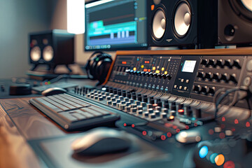 a sound studio with a sound board and sound equipment