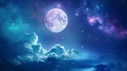Obraz premium A night sky filled with full moon, game background, mobile game background, Illustration