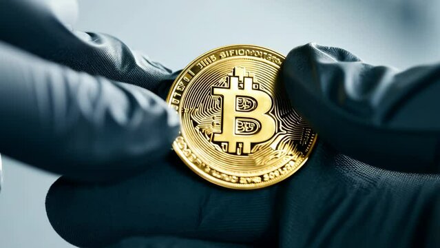 The bitcoin coin is being held