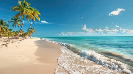Tropical palm trees on sandy shoreline