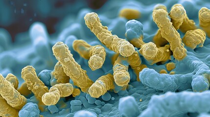 germs and microorganisms painted in bright shades, concept: micro world