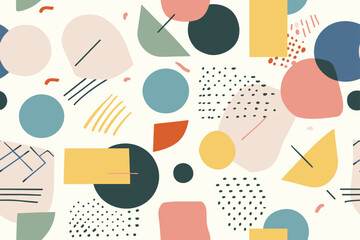 Pastel kids geometric textile design seamless pattern. Retro 1970s Style. Circles simple dots yellow color fashion print vector illustration