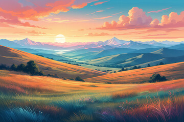 Fototapeta premium Colorful illustrations of autumn nature