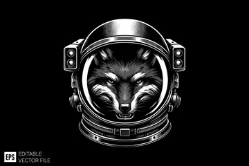 Astronaut helmet illustration black and white silhouette graphic clip art vector design
