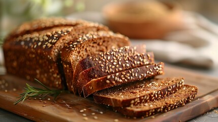 High-Resolution Close-Up of Sliced Multiseed Bread on Wooden Board