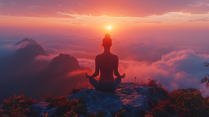 Obraz premium Meditative Mountaintop Sunrise: Yoga Bliss