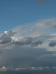 Blue sky. Beautiful Cumulus clouds flying across the sky,