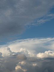 Blue sky. Beautiful Cumulus clouds flying across the sky,
