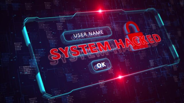 Hacking warning message hacked alert. Warning Error Danger Digital Screen Background. Login and Password System Error Security, Hacking Alert, Cyber Crime Attack Computer Error Distortion Message .