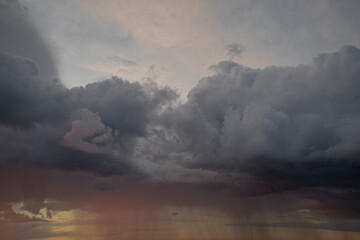 Blue sky after rain,. Beautiful Cumulus clouds flying across the sky,