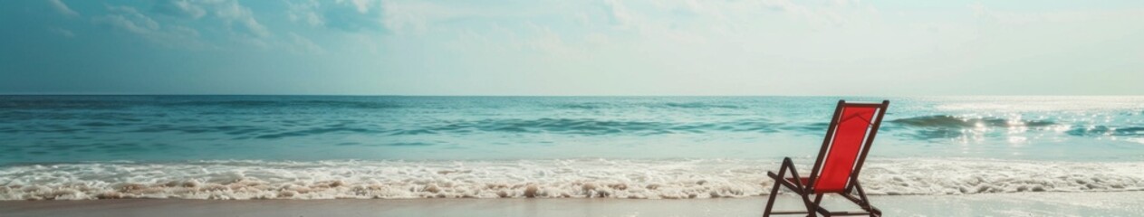 Obraz premium Summer Beach Resort Healthy Lifestyle Featuring Relaxing Chairs on the Shore, Perfect for Vacation and Travel Concepts, AI-Generated High-Resolution Background