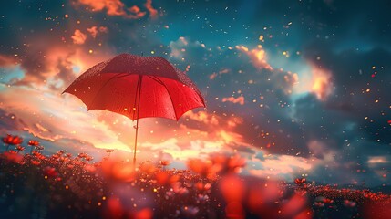 The umbrella is illuminated by the warmth of the sun