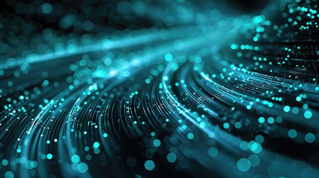 Abstract cyan streams of information over a dark, digital background