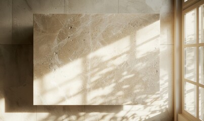 Top view of a beige stone countertop, neutral background