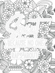 Gym Quotes Flower Coloring Page Beautiful black and white illustration for adult coloring book