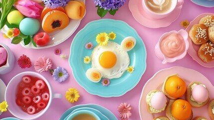  A plateau of dishes beside a teacup and an egg plate