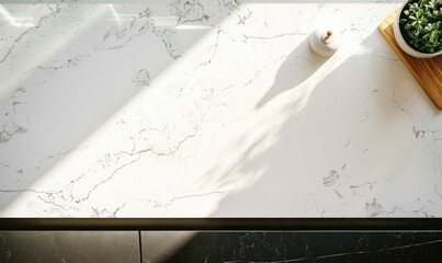 Top view of a clean white and black countertop