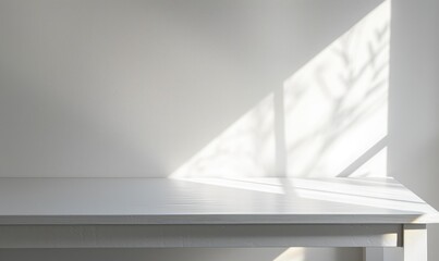 Fototapeta premium Top view of a clean white wooden countertop