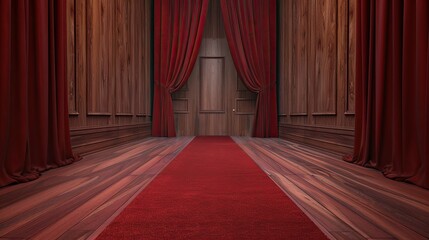 Fototapeta premium Red Carpet Entrance to a Wooden Hallway