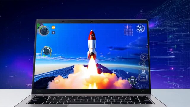 Black laptop with open screen offering space for text, perfect for business or creative work on the go