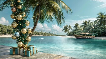 Fototapeta premium Tropical Christmas Under the Palm Trees