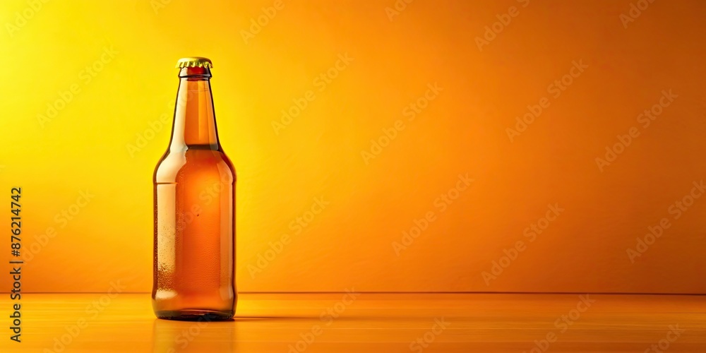 Canvas Prints Beer bottle placed on isolated yellow background, Beer, bottle, yellow, background, isolated, drink, alcohol, beverage, refreshment, pub