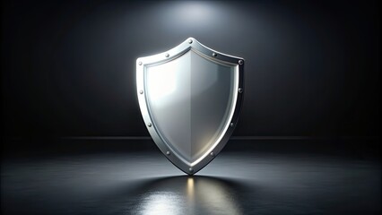 Glossy white shield reflecting light against dark background, shine, reflective, protection, safety, security, symbol, emblem