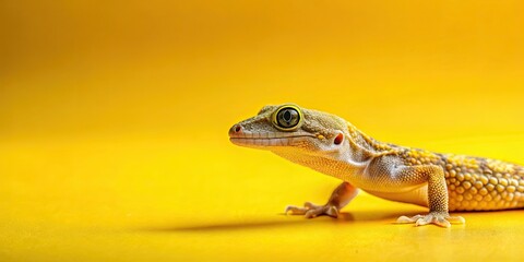 Obraz premium Gecko on a bright yellow background, Gecko, reptile, lizard, yellow, background, vibrant, colorful, exotic, nature, wildlife