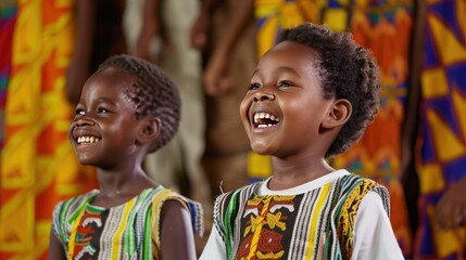 Joyful Children In Traditional Garb Sing Together