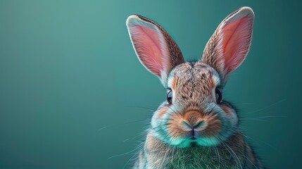 Obraz premium rabbit ears on a green background easter banner template top view,space for text.stock image