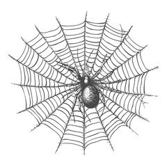 Fototapeta premium Detailed sketch of a large spider sitting in the center of its web