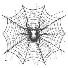 Obraz premium Spider sits in the center of its delicate and complex web waiting for prey