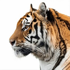 Obraz premium Close-up portrait of a majestic Siberian tiger in profile, showcasing its piercing yellow eyes and unique facial markings.