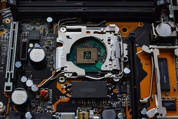 Fototapeta premium A close-up photograph of the central processing unit (CPU) of a computer.