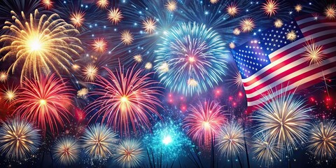 Fototapeta premium Festive fireworks display celebrating 4th of July Independence Day , Fourth of July, USA