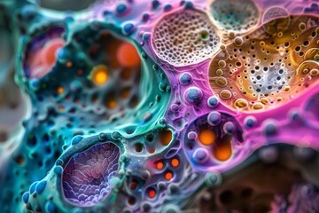Abstract Colorful Macro Photography of a Multicolored Surface With Bubbles and Holes