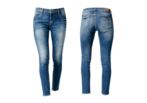 Women's medium blue jeans with ghost model concept isolated on transparent background
