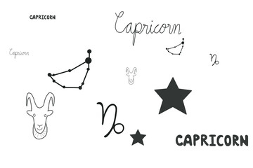 capricorn sign lettering Star zodiac constellation doodle organic line cute doodle organic line cute hand drawn
